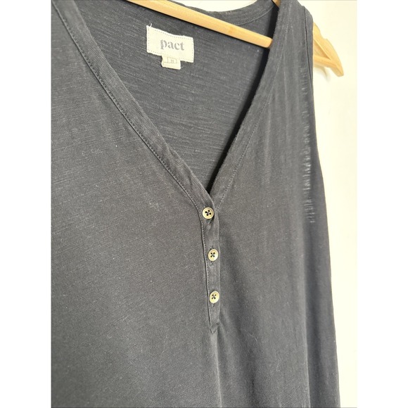 Pact Tiered Tank Midi Dress M Black Organic Cotton Lagenlook Sustainable Henley - Picture 5 of 7
